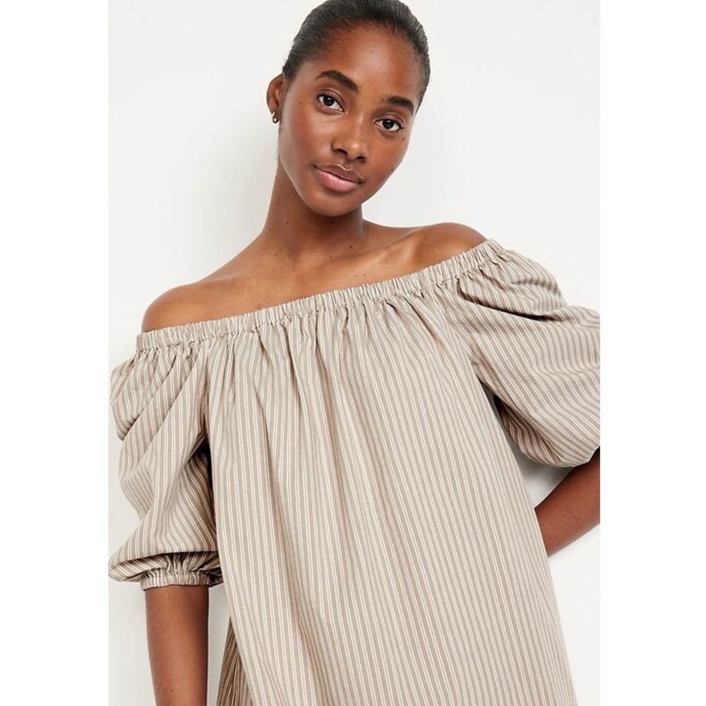 Old Navy Striped Off Shoulder Mini Swing Dress Cotton Pockets Boho XXL Tall - Picture 2 of 13